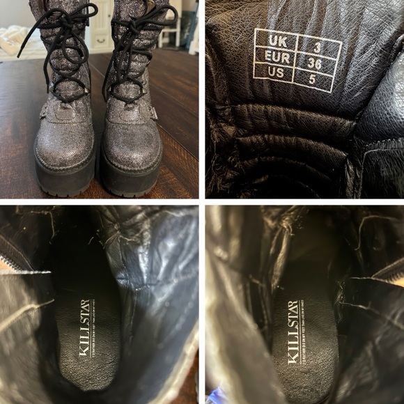 KILLSTAR Dusk Silver Shimmer Moon Platform Boots Metallic Goth Punk US 5 - Picture 12 of 12